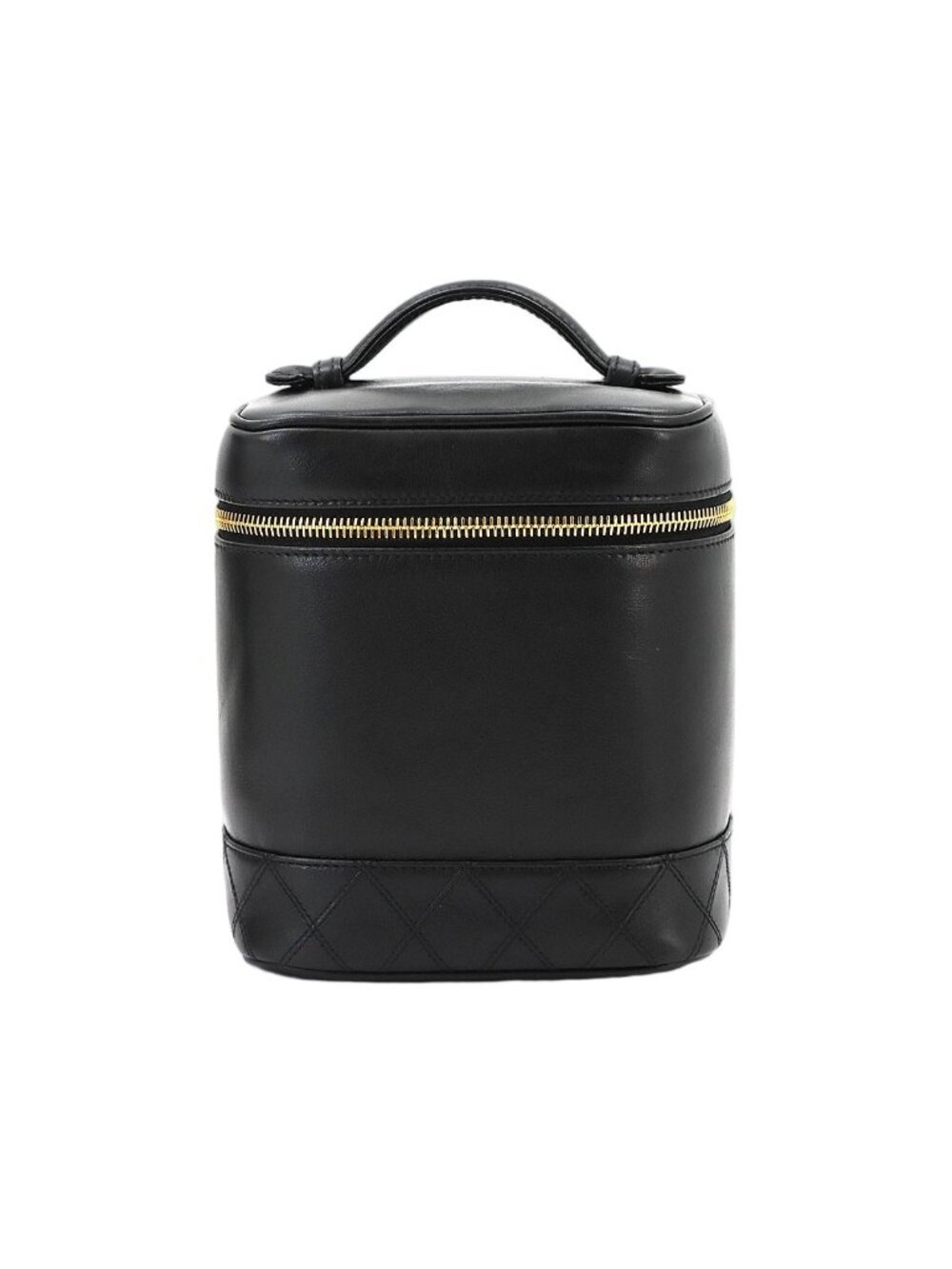 Chanel Bicolor Vanity Hand Bag Leather Black Gold Vintage